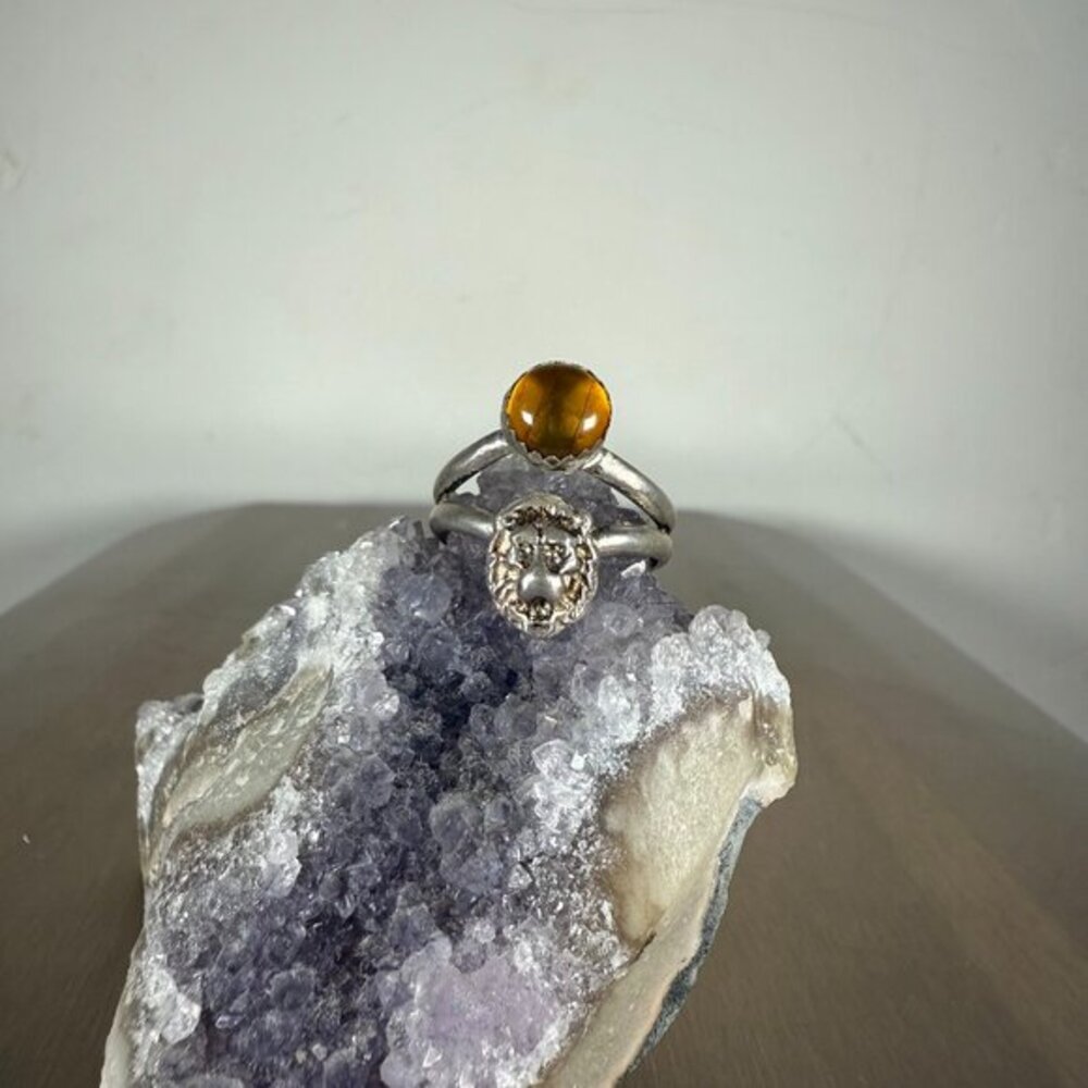 Sterling Silver Ring Brown Tiger’s Eye Oval Gemstone Unique Jewelry Size 8.5